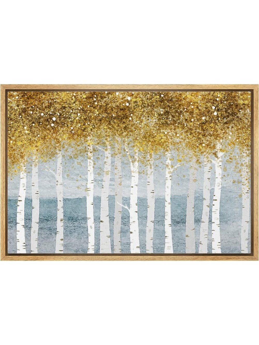 Rustic Gold Teal Pastel Autumn Forest Canvas Art Print - Modern Farmhouse Decor